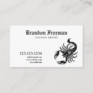 Einzigartiger Schwarz-Weiß-Skorpion Tattoo-Künstle Visitenkarte