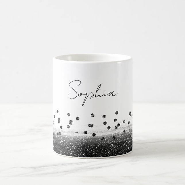 Einzigartiger schwarzer Konfetti-Glanz Kaffeetasse (Mittel)