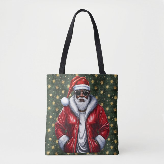 Einzigartiger schwarzer Santa große Umhängetasche (Vorderseite)
