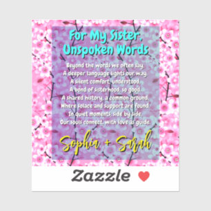 Einzigartiger Schwester-Gedicht-Aufkleber für sie Aufkleber