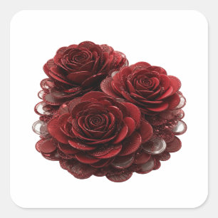 Einzigartiger Silber-ROT ROSEN UND MÜNZEN Aufklebe Quadratischer Aufkleber