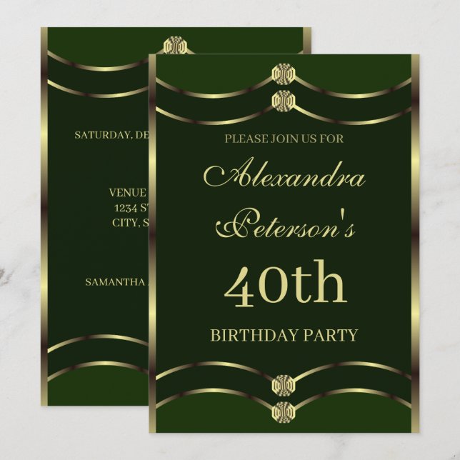 Einzigartiger Smaragdgrün und goldene geometrische Einladung (Vorne/Hinten)