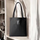 Einzigartiger Stilname und Monogram Typografie Bla<br><div class="desc">Ein schönes Tote-Taschendesign mit eleganter,  stilvoller Darstellung Ihres Namens und Monogramms mit klassischen Serifen und einer verzierteren Schrifttyp in ausgewogener und symmetrischer Harmonie. Die drei Elemente verschmelzen mit einer ausgeklügelten Harmonie und kreieren Ihr eigenes Markenlogo. Hier mit einem schicken schwarzen Hintergrund mit Monogramm-Elementen in weiß und grau dargestellt.</div>