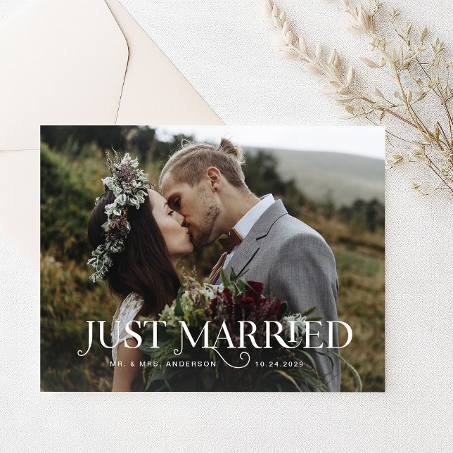 Einzigartiger Stiltext und Foto | Just Married Postkarte (Von Creator hochgeladen)