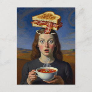 Einzigartiger surrealer Grillkäse und Suppe Postkarte