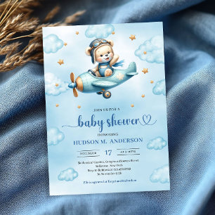 Einzigartiger Teddybär-Pilot Blau Braun Junge Show Einladung