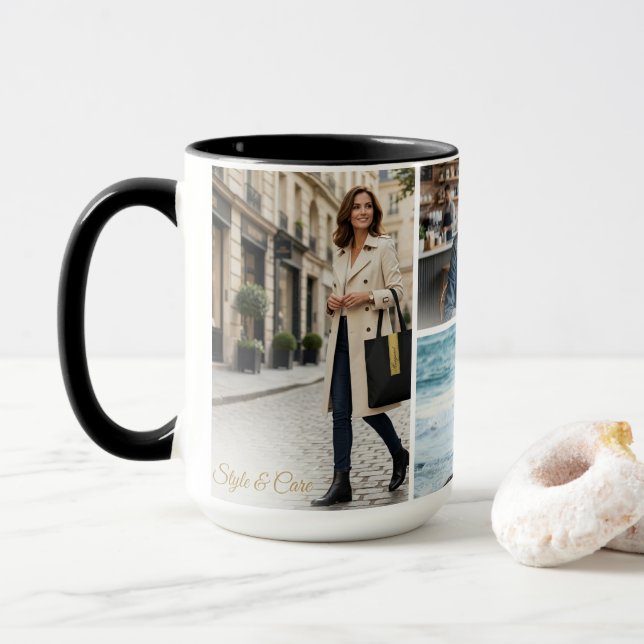 Einzigartiger Vier-Bilder-Layout-Personalisierter  Tasse (Mit Donut)