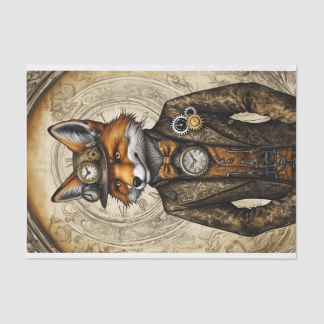 Einzigartiger Vintager Steampunk Fox Seidenpapier (Vorderseite)