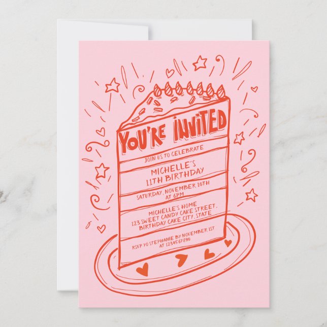 Einzigartiger Whimsical Fun Hand gezeichnet Geburt Einladung (Vorderseite)