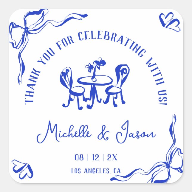 Einzigartiger Whimsical Hand Drawn Französischer B Quadratischer Aufkleber (Vorderseite)