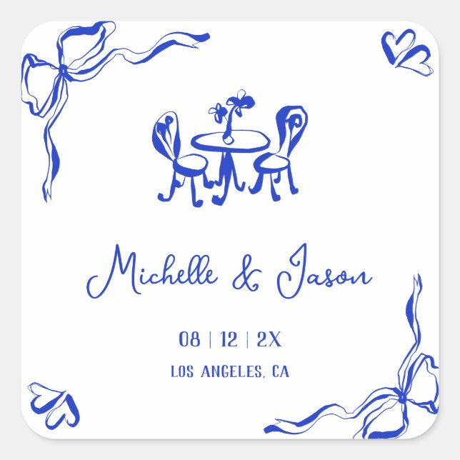 Einzigartiger Whimsical Quirky Blue Hand gezeichne Quadratischer Aufkleber (Vorderseite)