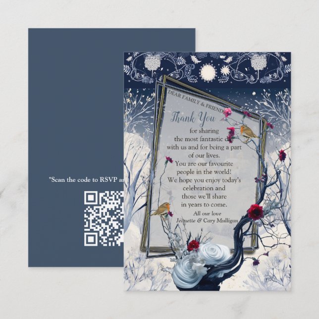 Einzigartiger Winter Ikabana Festive Vielen Dank RSVP Karte (Vorne/Hinten)