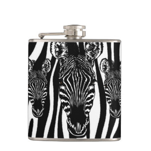 Einzigartiger Zebrakopf auf Zebradruck Flachmann