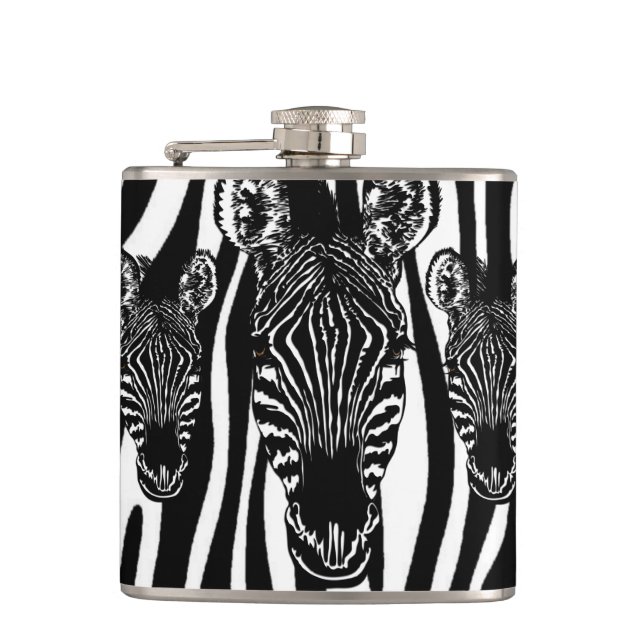 Einzigartiger Zebrakopf bei Zebra Print Flachmann (Vorderseite)