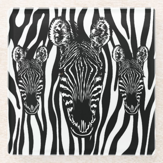 Einzigartiger Zebrakopf bei Zebra Print Glasuntersetzer (Vorderseite)