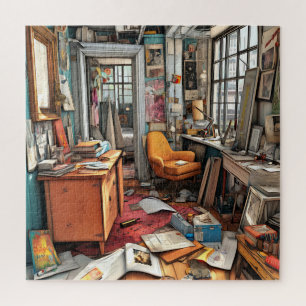 Einzigartiges Aquarell Retro Vintage Farbige Raum Puzzle