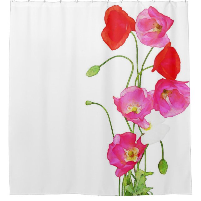 Einzigartiges Aquarell-rote rosa weiße Mohnblumen Duschvorhang (Vorderseite)