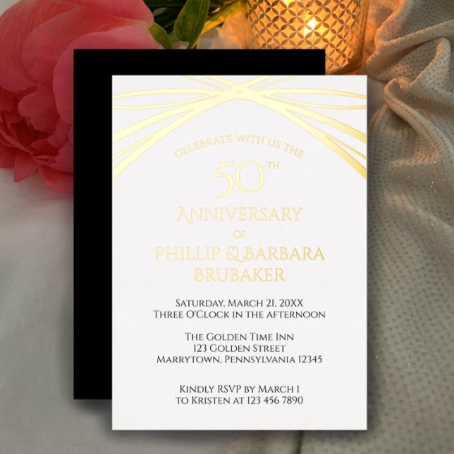 Einzigartiges Arch Golden 50. Hochzeitliches Party Folieneinladung (Customize this invitation template for a real foil golden 50th wedding anniversary party invitation
)