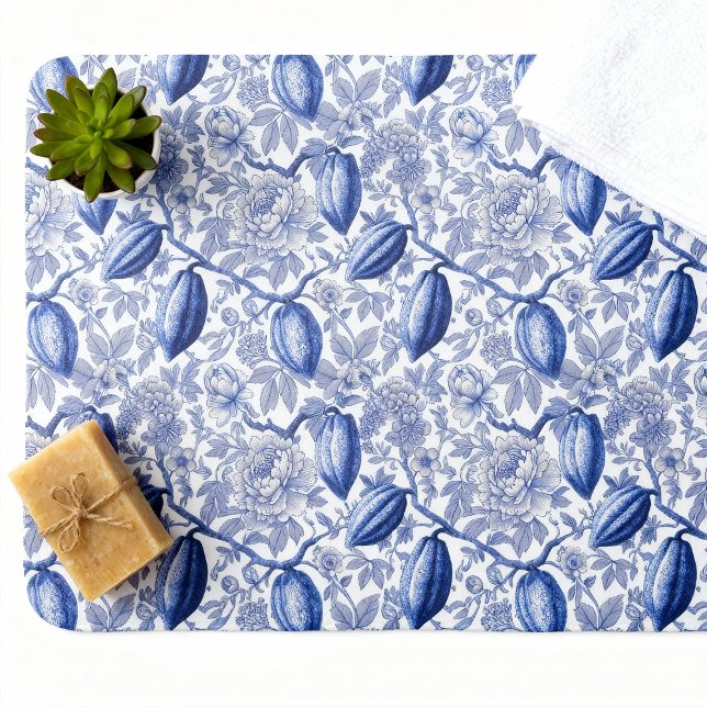 Einzigartiges Blau Toile Kakao Chic Botanisches Mu Badematte (Von Creator hochgeladen)
