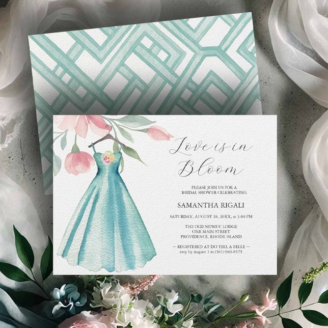 Einzigartiges Blue Dress Bridal Dusche Einladungen (unique bridal shower invitation online designed with a blue watercolor dress)