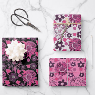 Einzigartiges Blumenmuster - Farben mischen Geschenkpapier Set