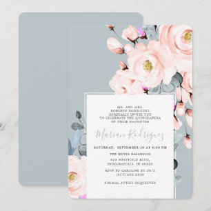 Einzigartiges Blush & Blue Wasserfarbe Blumenstrau Einladung