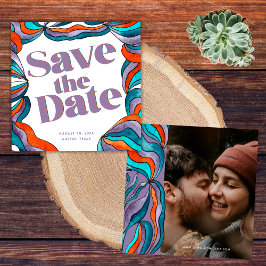 Einzigartiges Boho Groovy Retro Lila Wavy Foto Save The Date