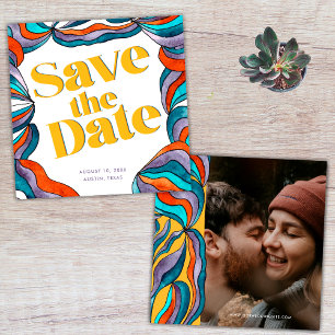 Einzigartiges Bold Boho Groovy Retro Gelbes Wellig Save The Date