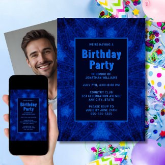 Einzigartiges Deep Blue Birthday Einladung Foto au