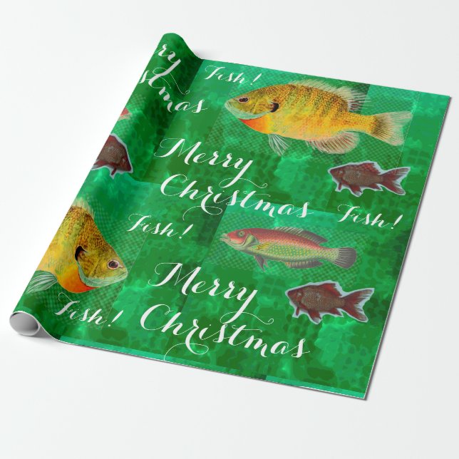 Einzigartiges Design Frohe Weihnachten mit Fisch Geschenkpapier (Ungerollt)