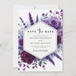 Einzigartiges Foto Lila Blumenhochzeit Save The Date