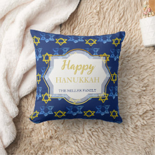 Einzigartiges Frohes Chanukka Wasserfarbe Sterne v Kissen