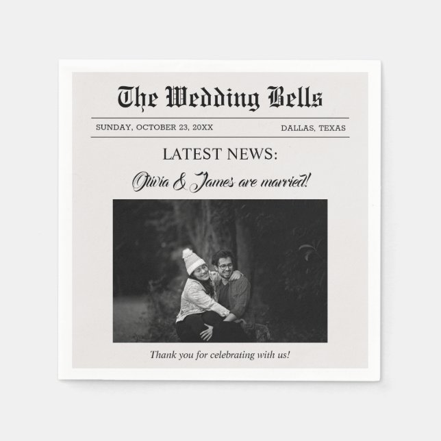 Einzigartiges Fun Newspaper Wedding Foto Serviette (Vorderseite)