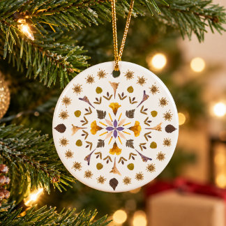 Einzigartiges gepresstes Blumenmandala Botanische Keramik Ornament