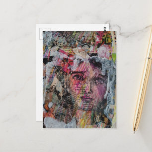 Einzigartiges Gesicht mit farbenfroher Mixed-Media Postkarte