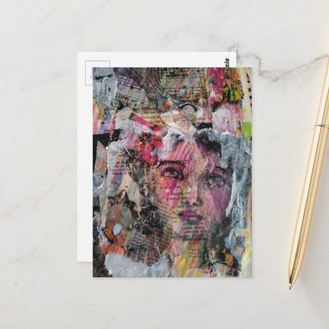 Einzigartiges Gesicht Mixed-Media-Collage Postkarte (Vorderseite/Rückseite Beispiel)