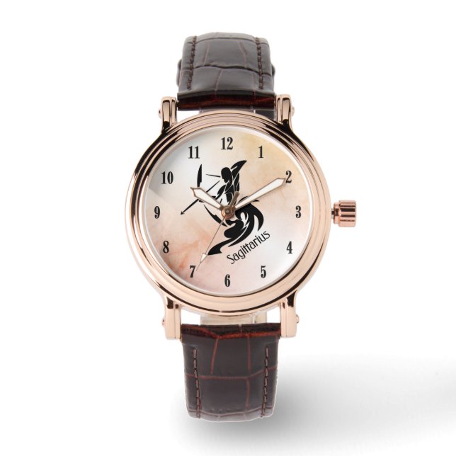 Einzigartiges Gesicht Sagittarius Zodiac mit schwa Armbanduhr (Vorderseite)