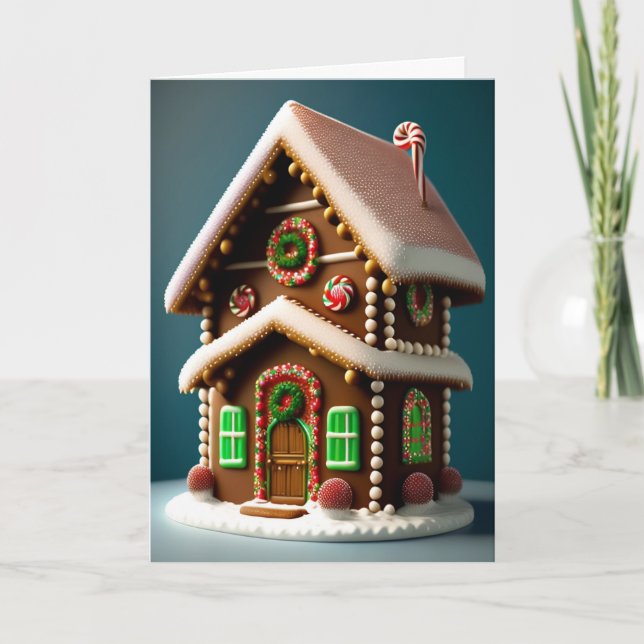 Einzigartiges Gingerbread zweistöckiges Haus Feiertagskarte (Vorderseite)