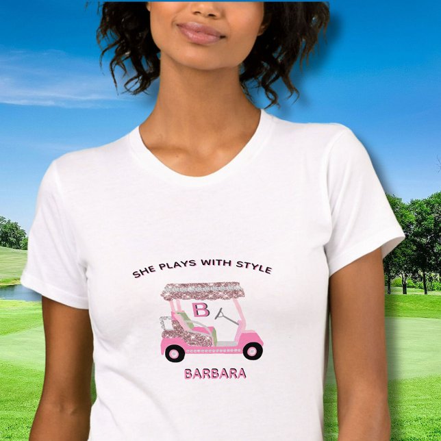 Einzigartiges Glam Pink Golf Cart Monogram Bella+L T-Shirt (Von Creator hochgeladen)