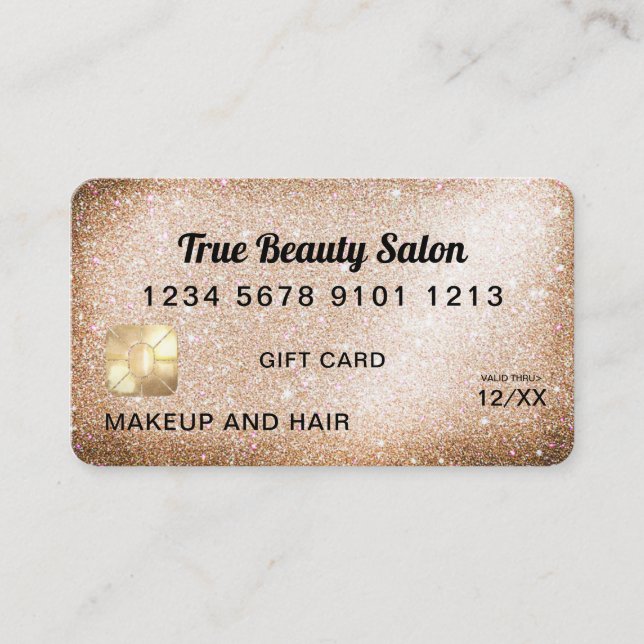Einzigartiges Gold Glitzer-Gutschein Visitenkarte (Vorderseite)