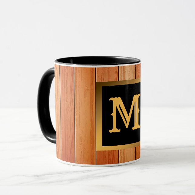 Einzigartiges Gold Luxury Wood Mit Monogramm Tasse (Vorderseite Links)