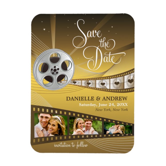 Einzigartiges Gold Movie Reel Wedding Foto Save th Magnet (Vertikal)
