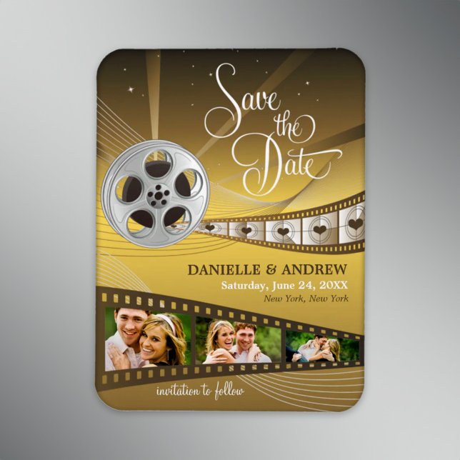 Einzigartiges Gold Movie Reel Wedding Foto Save th Magnet (Von Creator hochgeladen)