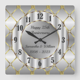 Einzigartiges Gold Silber und Schwarz Hochzeitstag Quadratische Wanduhr