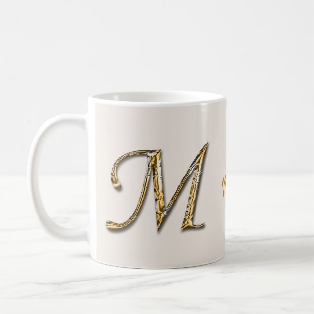 Einzigartiges Gold Silver Letter M Monogramm Kaffeetasse (Links)