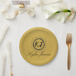 Einzigartiges Gold und schwarz-elegante Skriptkall Pappteller