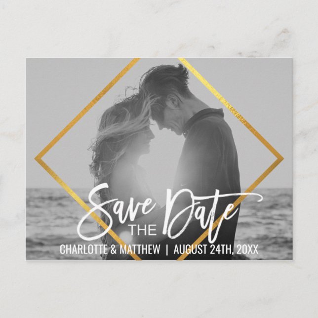 Einzigartiges Goldskript, das SAVE THE DATE mit Ankündigungspostkarte (Vorderseite)