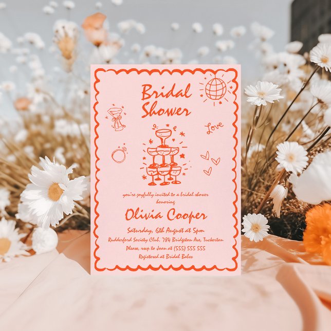 Einzigartiges handgezeichnetes farbiges Brautparty Einladung (Von Creator hochgeladen)