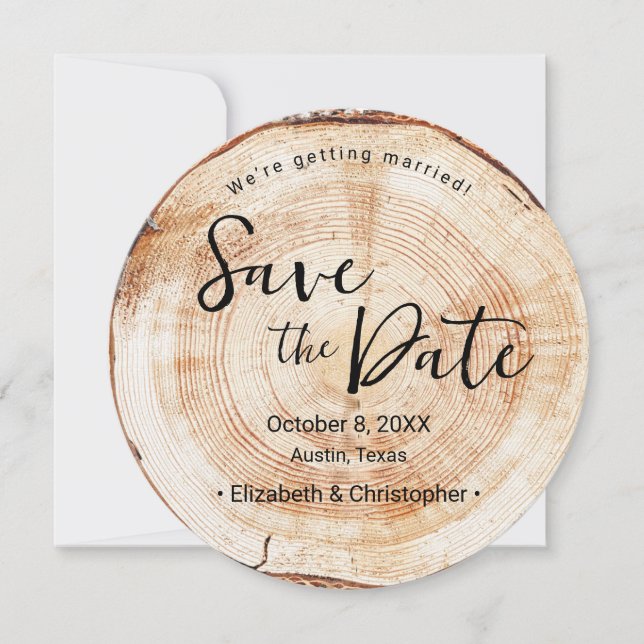 Einzigartiges Holz Rustikale Hochzeit Custom Foto Einladung (Vorderseite)