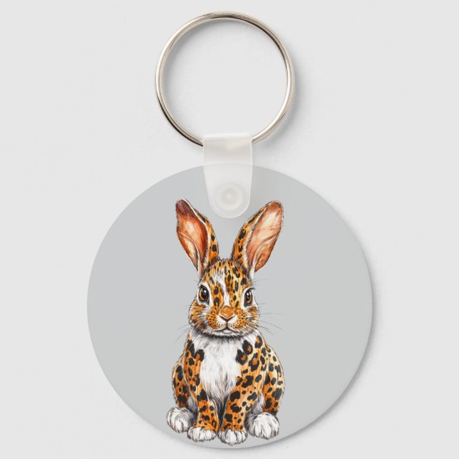 Einzigartiges Kaninchen mit Gepunktetem Leopard Schlüsselanhänger (Vorderseite)